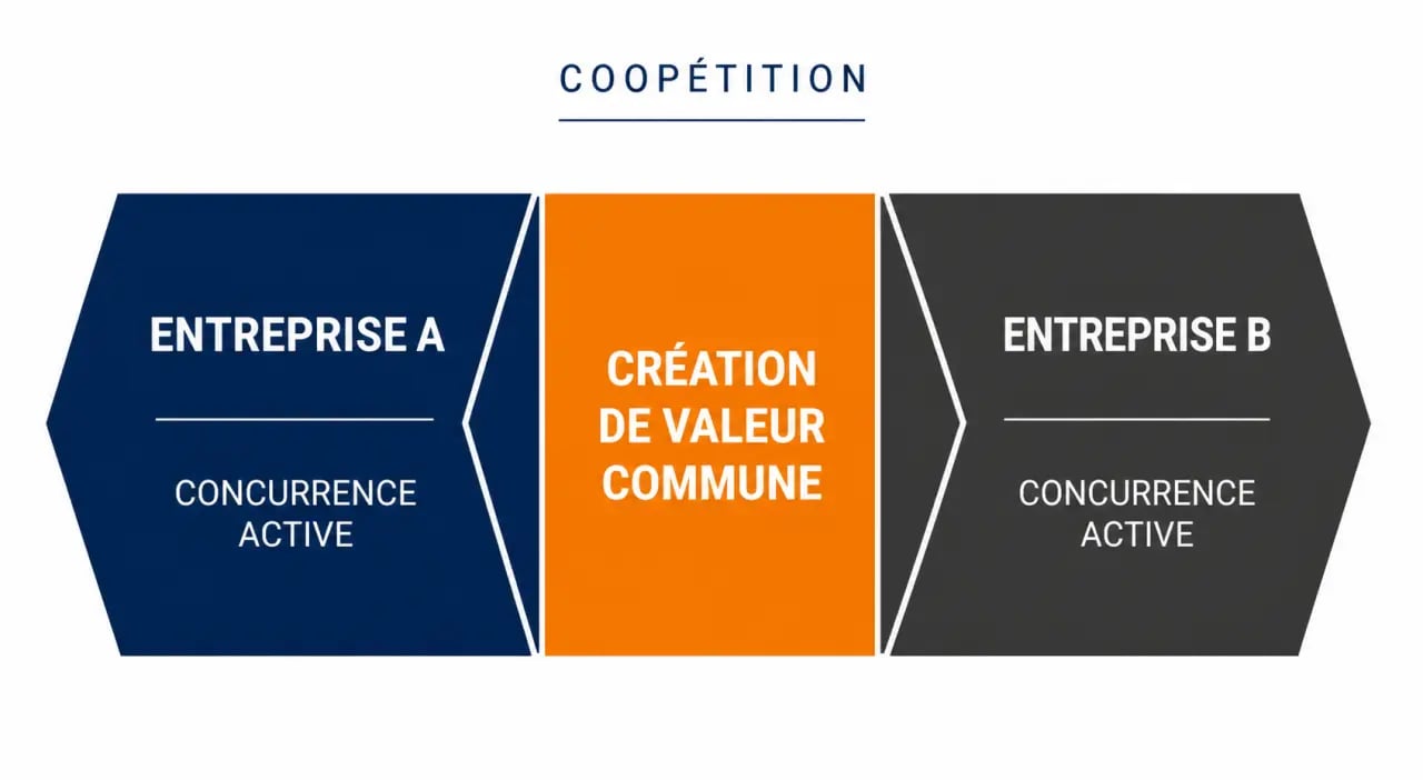 Schéma de la coopétition entre entreprises avec zone partagée et zones concurrentielles