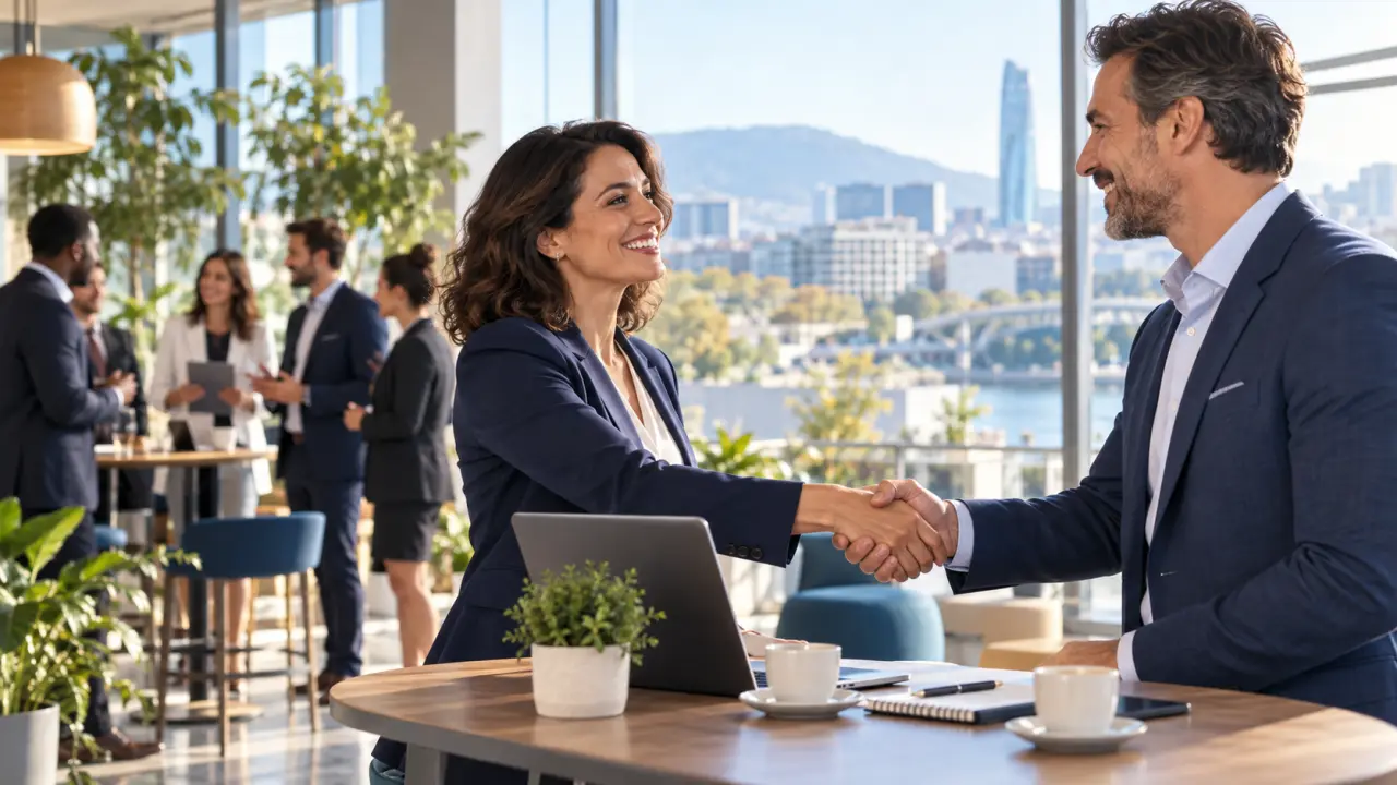 Deux dirigeants échangent lors d'une rencontre professionnelle au sein d'un réseau d'affaires