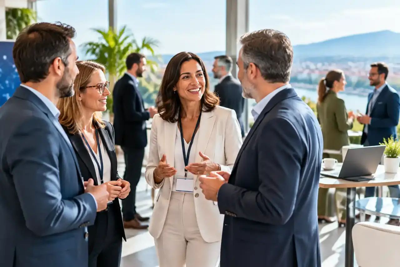 Professionnels échangeant lors d'une rencontre stratégique B2B