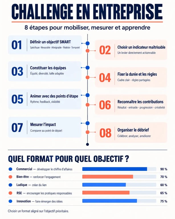 Infographie des étapes pour organiser un challenge en entreprise