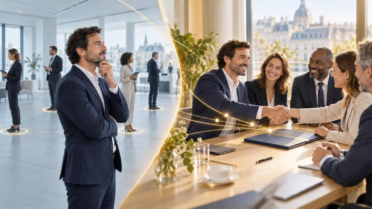 Dirigeants échangeant lors d'une rencontre professionnelle dans un environnement moderne